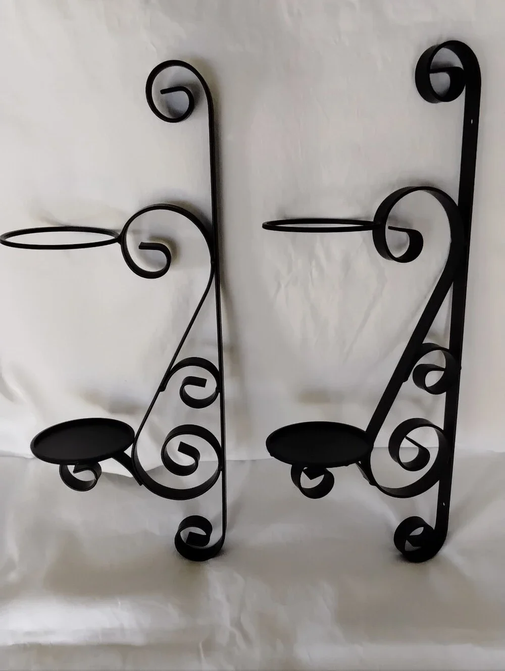 Set Of 2 Decorative Black Metal Wall Sconce Double Candle Holders